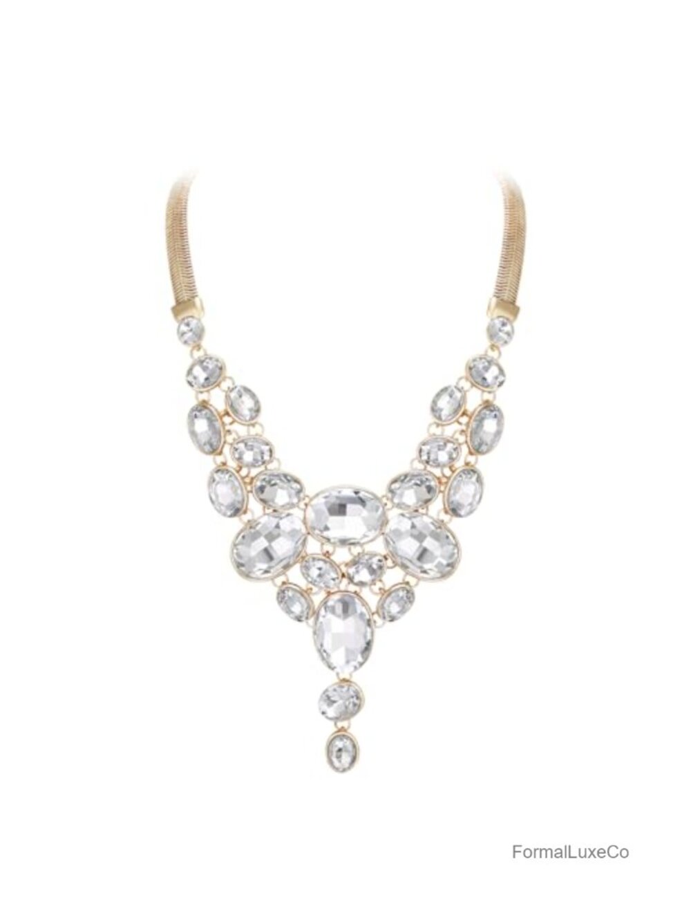 Art Deco Rhinestone Crystal Statement Necklace Chunky